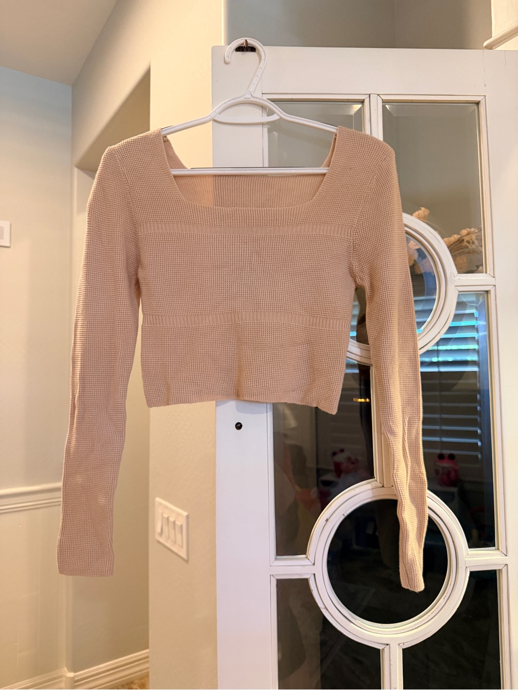 Shein Beige Cropped Knit Sweater With Square Neck